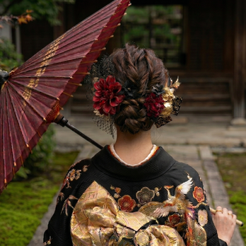 成人式 髪飾り 深紅ダリア×黒リボン｜卒業式 袴 和装ヘア No.BR09 振袖 着物 和装 前撮り ヘアアクセサリー