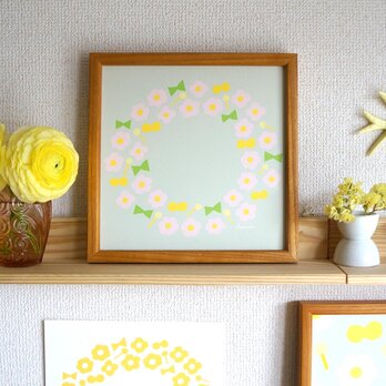 「 flower pop wreath（sugar grey） 」 20cm角ポスター