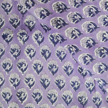 インド ブロックプリント生地 [50cm単位切売] サンガネリ フラワー on ライトパープル IF0519