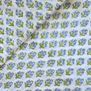 インド ブロックプリント生地 [50cm単位切売] サンガネリ ブルーフラワー on ホワイト IF0520