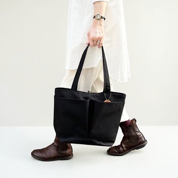 A4サイズも入る撥水加工ナイロントートバッグ　MARKT：ブラック＜受注製作＞