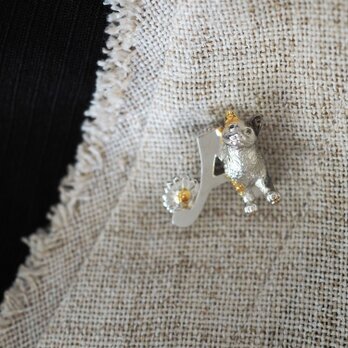 【2way】猫とデイジーのイニシャルAブローチペンダントトップ