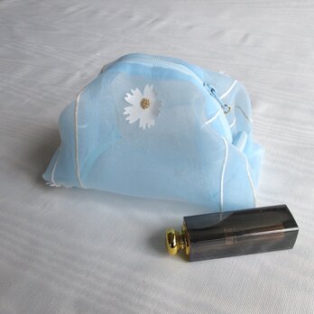 [送料無料] ふわふわポーチ：いちりん　ブルー：（ドイツ製ファブリック）