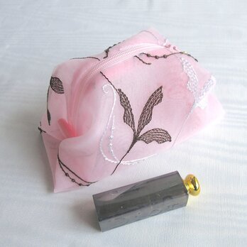 [送料無料] ふわふわポーチ：ハーモニー・ピンク；イタリア製ファブリック
