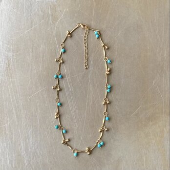 Vintage 00s USA retro turquoise×gold tone beads chain necklace