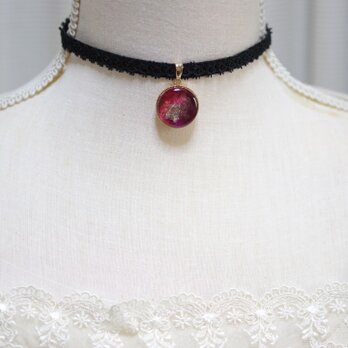 【受注製作】レジンアート　ラウンドモチーフとタティングレースとベルベットリボンのチョーカー〈紅薔薇〉