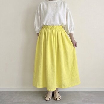国産リネンギャザースカート◇レモンイエロー