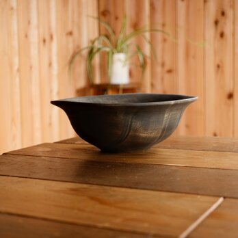 【富士市産クスノキ】黒染めオージーカーブボウル｜直径26㎝〈ガラスコーティング〉【v1675】