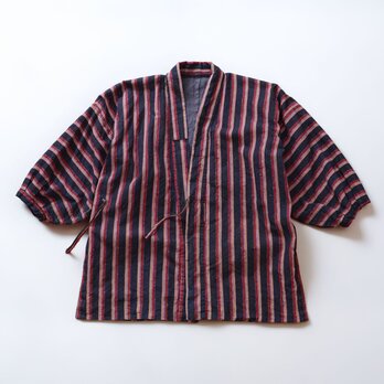 野良着 藍染 縞模様 木綿 手縫い 昭和初期 東北 ジャパンヴィンテージ 羽織｜ハンドメイド・リメイク素材