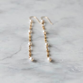 ペタルチェーンロングピアス（淡水パールステーション）・イヤリング変更可・14kgf