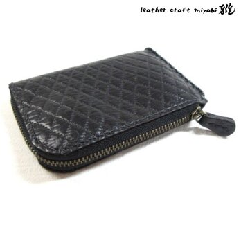 スリムタイプ♪《牛革》Ｌ字ファスナー・コインケース・型押しダイヤモンドステッチ・0015