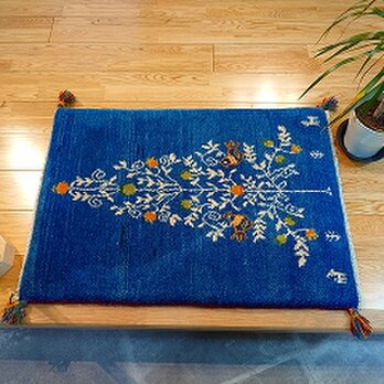 ペルシャ ギャッベ　ラグ 88x62cm　クリスマスツリー　ブルー　RJ15003