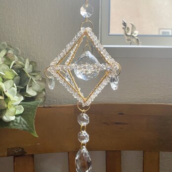 ダイヤ型　ガラスビーズ　サンキャッチャー　Antique Prism ｜sunlight decor