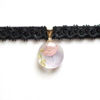 【受注製作】レジンアート　ラウンドモチーフとタティングレースとベルベットリボンのチョーカー〈時の羽音〉