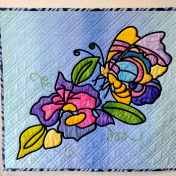 　パッチワーク　タペストリー　【蝶】　壁掛け　ステンドグラス