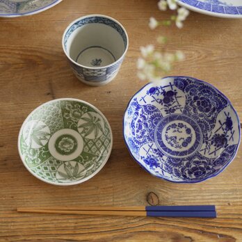 印判グリーン小皿