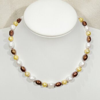 本真珠（淡水パール）のマルチカラーネックレス（ホワイト、ナチュラルカラー、イエロー、ダークレッド、マグネット、誕生石）
