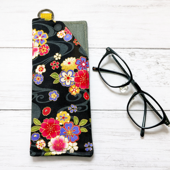 ソフトメガネケース　【和柄・流水×花】