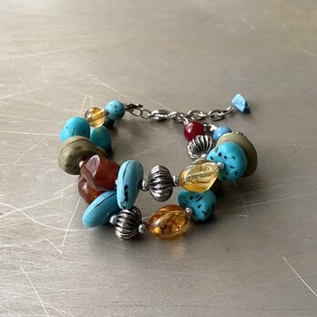 Vintage 90s-00s USA retro multicolor rough stone beads bracelet