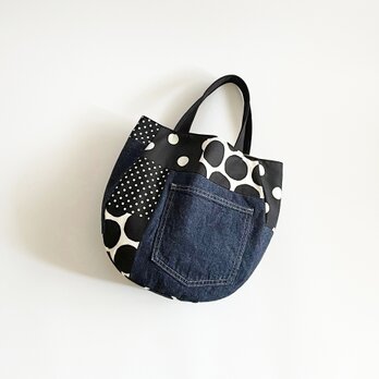 【1点限定】デニムポケット パッチワークバッグ（ドット・A4対応）