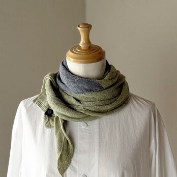 フレンチリネン大判スカーフ パネル模様 ピスタチオグリーン