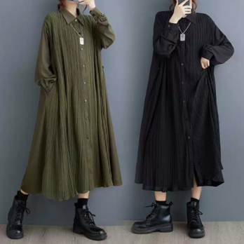 ★ビッグサイズ ワンピース レディース 長袖 シャツワンピース ゆったりシルエット 体型カバー 着痩せ  通勤 おしゃれ