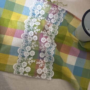✳︎ ✳︎ハンドメイド✳︎ リネンパステルチェックレースフリークロスファブリック