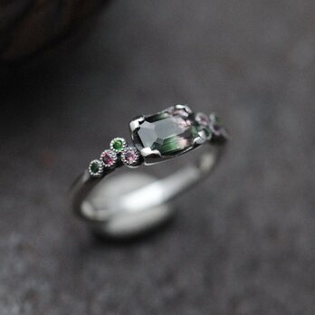 バイカラートルマリンとマルチストーンリング