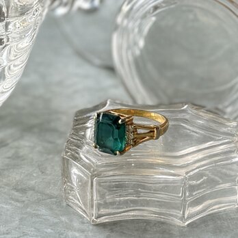 RR1-【 ROMAN 】ローマン・ヴィンテージリング 1970-80's Emerald Green Cut Glass