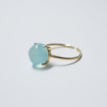 シーブルーカルセドニー 天然石のスクエアリング【フリーサイズ】18KGP S925 指輪