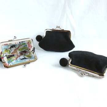 帆布のがま口　コインケース　　　黒×リバティ