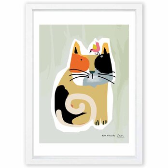 遊んで〜　猫　鳥　送料無料 　アート/sei新着作品/新着順　イラスト　ポスター　アートポスター　3120