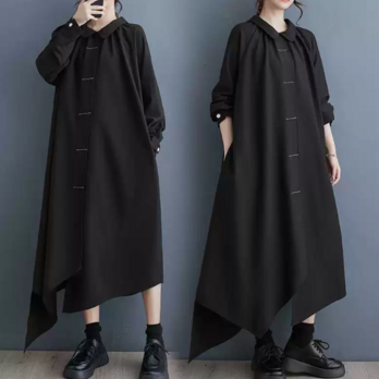 春夏★ベビードールカラー コンビカラーパッチワーク アシンメトリー 着痩せ ワンピース