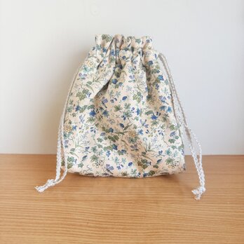 保温保冷シート付き巾着袋・大きめ（おにぎり、ドリンク入れに）小花
