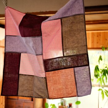 パープル×グレージュのパッチワーク風呂敷｜60㎝｜リネンとコットン