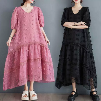 ★ビッグサイズ  レディース 半袖 Vネックワンピース ゆったりシルエット 体型カバー 着痩せ  通勤 おしゃれ春夏