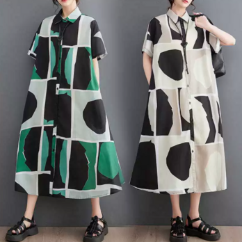 ★ビッグサイズ  レディース 半袖  シャツワンピース ゆったりシルエット 体型カバー 着痩せ  通勤 おしゃれ春夏