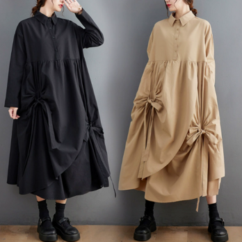 ★ビッグサイズ  レディース 長袖  シャツワンピース ゆったりシルエット 体型カバー 着痩せ  通勤 おしゃれ春夏