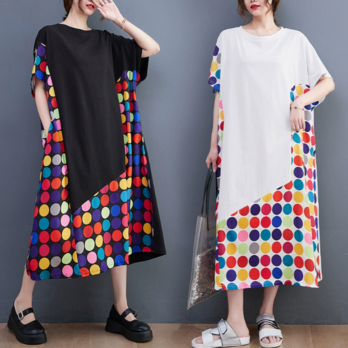 ★ビッグサイズ  レディース 半袖  丸襟ワンピース ゆったりシルエット 体型カバー 着痩せ  通勤 おしゃれ春夏