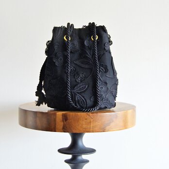 数量限定 フラワーチュール刺繍レース2Wayポシェットマリンバッグ　ブラック フォーマルコーデにも◎