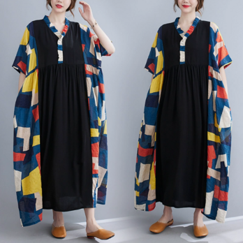 ★ビッグサイズ  レディース 半袖  丸襟ワンピース ゆったりシルエット 体型カバー 着痩せ  通勤 おしゃれ春夏