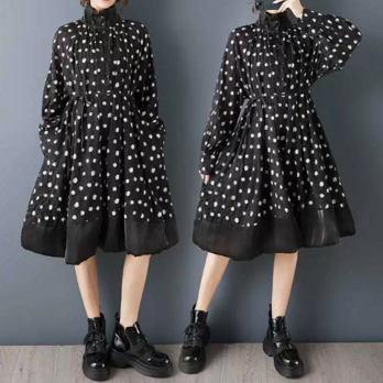 ★ビッグサイズ  レディース 長袖  立ち襟ワンピース ゆったりシルエット 体型カバー 着痩せ  通勤 おしゃれ春夏