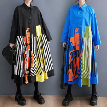 ★ビッグサイズ  レディース 長袖  シャツワンピース ゆったりシルエット 体型カバー 着痩せ  通勤 おしゃれ春夏