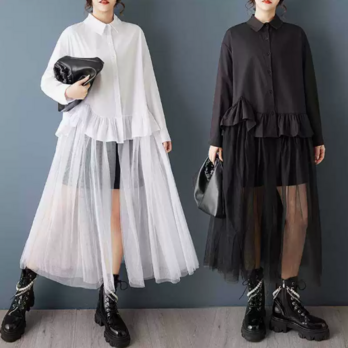 ★ビッグサイズ  レディース 長袖  シャツワンピース ゆったりシルエット 体型カバー 着痩せ  通勤 おしゃれ春夏