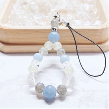 ✦転機・手放し・新しい可能性◎ 天然石ストラップ｜エンジェライト・リビアングラス・ラブラドライト・水晶 No.877S