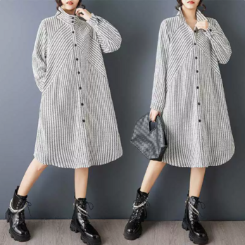 ★ビッグサイズ  レディース 長袖  シャツワンピース ゆったりシルエット 体型カバー 着痩せ  通勤 おしゃれ春夏