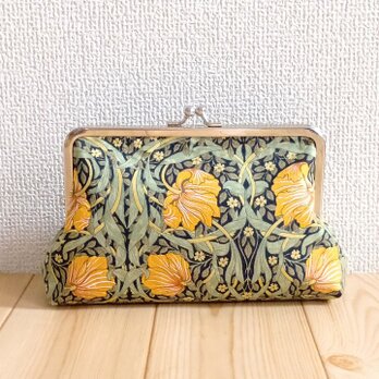 ウィリアムモリス　大きめがま口ポーチ　16.5cm口金　通帳ケース　お薬手帳ケース　ピンパネル　680