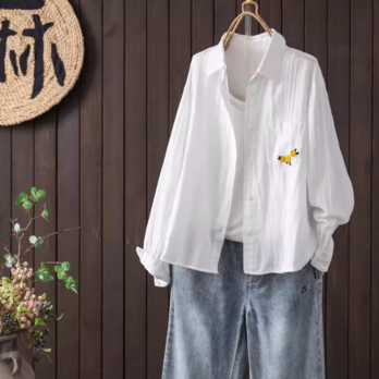 【受注】綿100％/コットンブラウス/大人おしゃれカジュアルシャツ/ゆったりシルエット/通勤/春夏