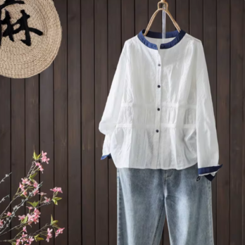 【受注】綿100％/コットンブラウス/大人おしゃれカジュアルシャツ/ゆったりシルエット/通勤/春夏