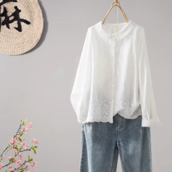 【受注】綿100％/コットンブラウス/大人おしゃれカジュアルシャツ/ゆったりシルエット/通勤/春夏